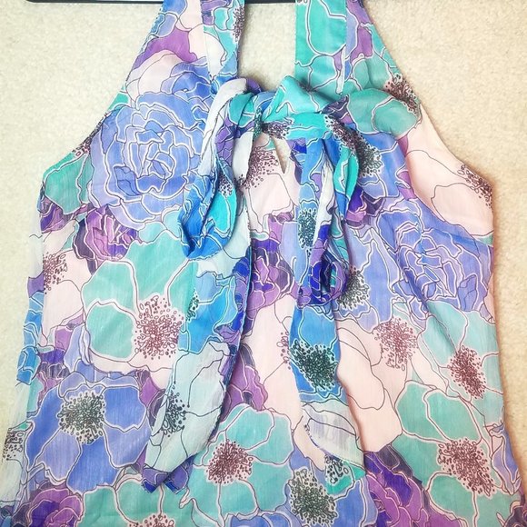 Tulle Tops - Tulle Size M Floral Pastel Colorful Halter Top